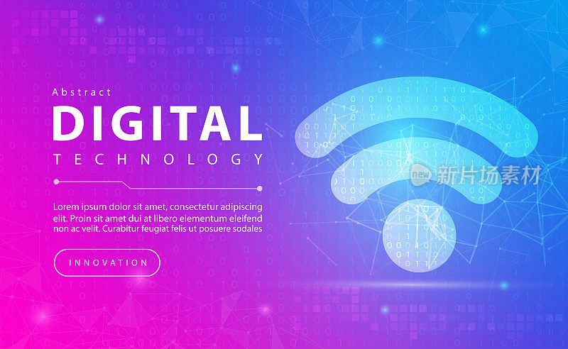 数字技术和4G 5G 6G网络无线互联网Wi-fi连接横幅粉蓝色背景概念与技术线光效果，抽象技术，插图矢量进行平面设计
